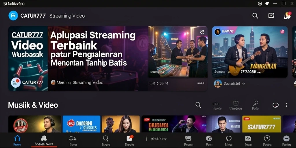 Antarmuka aplikasi CATUR777 menampilkan pilihan video streaming yang beragam.