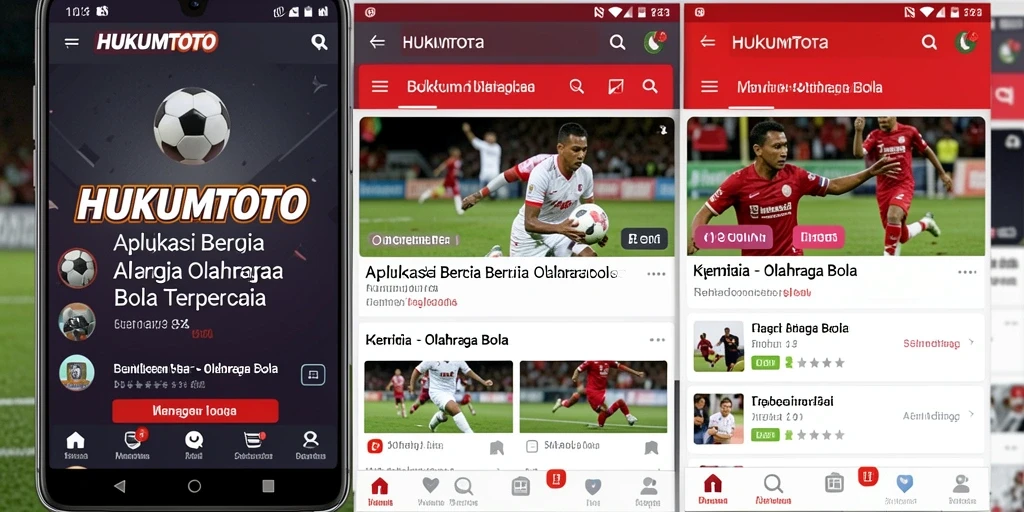 Antarmuka aplikasi HUKUMTOTO menampilkan berita olahraga bola terkini.