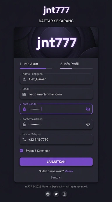 Tampilan halaman daftar jnt777