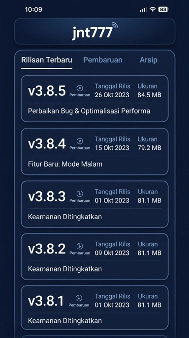 Tampilan riwayat versi jnt777
